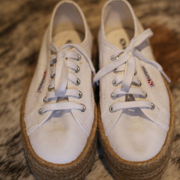 SUPERGA Platform Espadrille White Canvas Shoes Size US6 - Picture 4 of 7